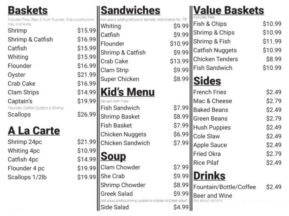 Fantasy Shrimpstore Menu Shrimpstore Menu