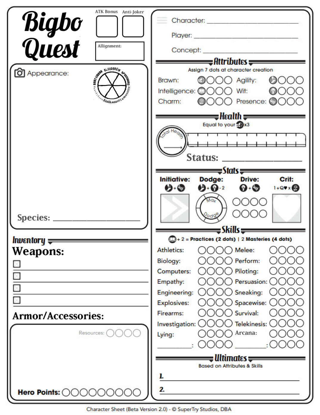 Space Kings Mod Sheet Bigbo Quest Sheet